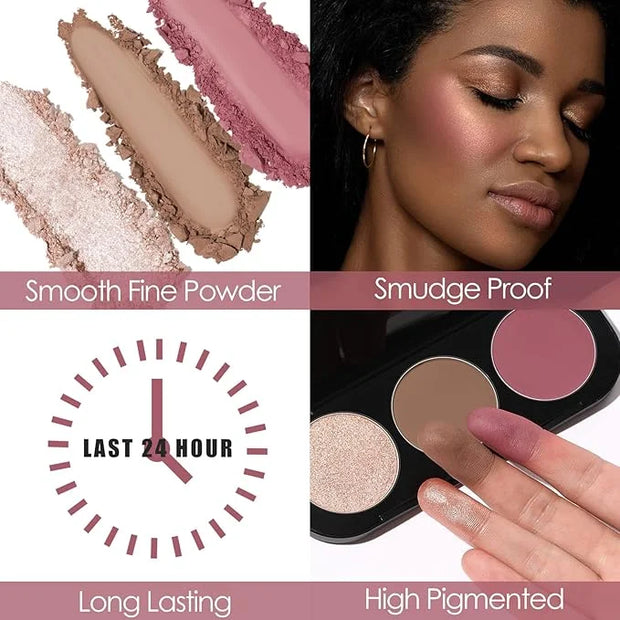 FOCALLURE Blush and Highlighter Palette,3 in 1 Contour Palette,Cruelty-Free Matte Bronzer Powder,Shimmer Illuminator Highl...
