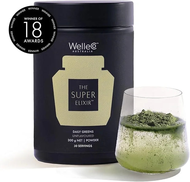 WelleCo The Super Elixir Daily Greens Powder, Probiotic Drink Mix with Whole Foods, Gluten Free, Vegan Gut Health Powder, ...