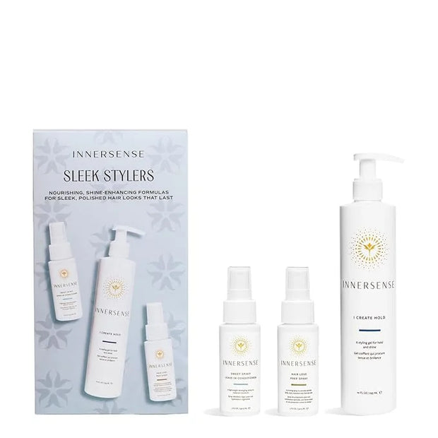 INNERSENSE Organic Beauty - Sleek Stylers Set | I Create Hold, Sweet Spirit Leave-In Conditioner, Hair Love Prep Spray | N...
