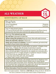 Burt's Bees All Weather SPF 15 Lip Balm, Water-Resistant Lip Moisturizer, Tint-Free, Natural Conditioning Lip Treatment, 1...
