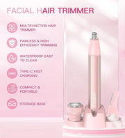 Nose Hair Trimmer for Women 3in1 Facial Hair Removal Trimmers with Storage Base - Waterproof, Portable USB Rechargeable wi...