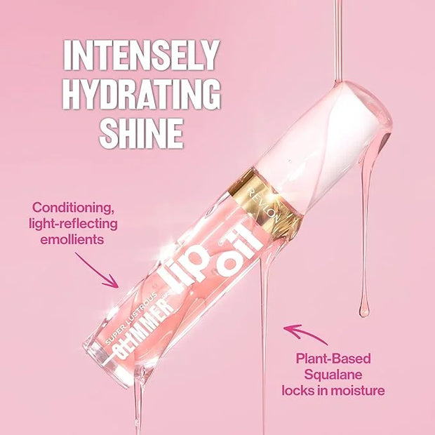 REVLON Super Lustrous Glimmer Lip Oil, Moisturizing & Tinted, Shiny Finish, Made with Plant-Based Squalane, 002 Miss Coral...