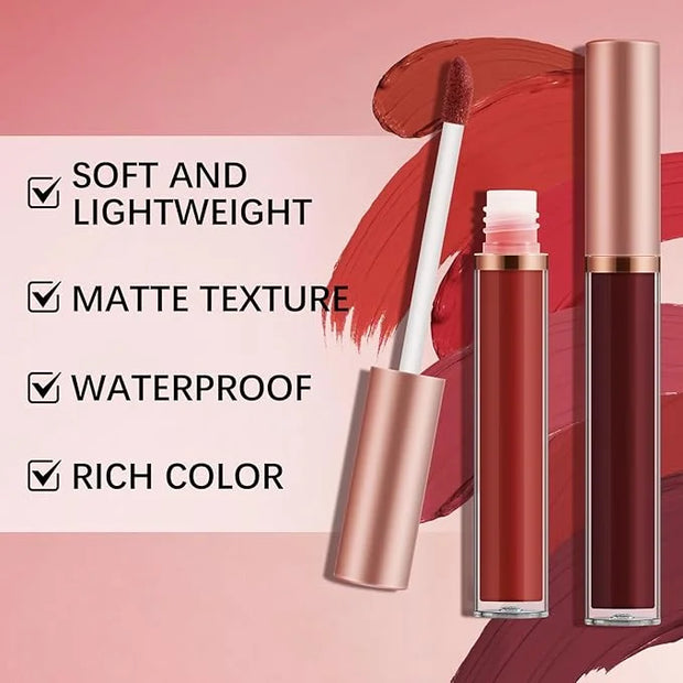 6pcs Matte Lip Gloss Set for Women,Highly Pigmented Velvet Lip Stain，Long Lasting，Waterproof Lip Makeup，Nude，Brown - Produ...