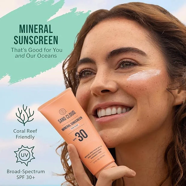 Sand Cloud Broad Spectrum Mineral Sunscreen for Face SPF 30, 1.7 Oz - Zinc Oxide Face Sunscreen for Sensitive Skin - Fragr...