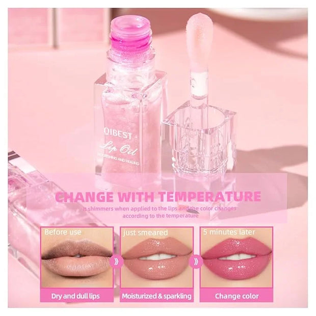 2PCS Color Changing Lip Oil,pink Big Brush Head Long Lasting Moisturizing Smooth Non-Sticky Transparent Plumping Lip Glow ...