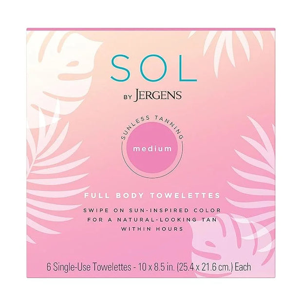 SOL by Jergens Full Body Self Tanner Towelettes, Streak-free Natural-Looking Sunless Tanning Wipes, 6 Count, Infused with ...