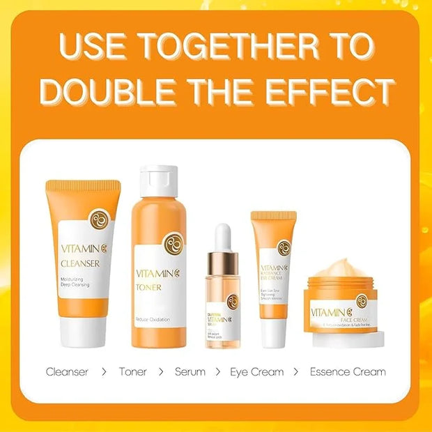 Vitamin C Skincare Set, 5Pcs Skincare Gift Set With Cleanser, Toner, Face Serum, Face Cream, And Eye Cream, Facial Kit for...