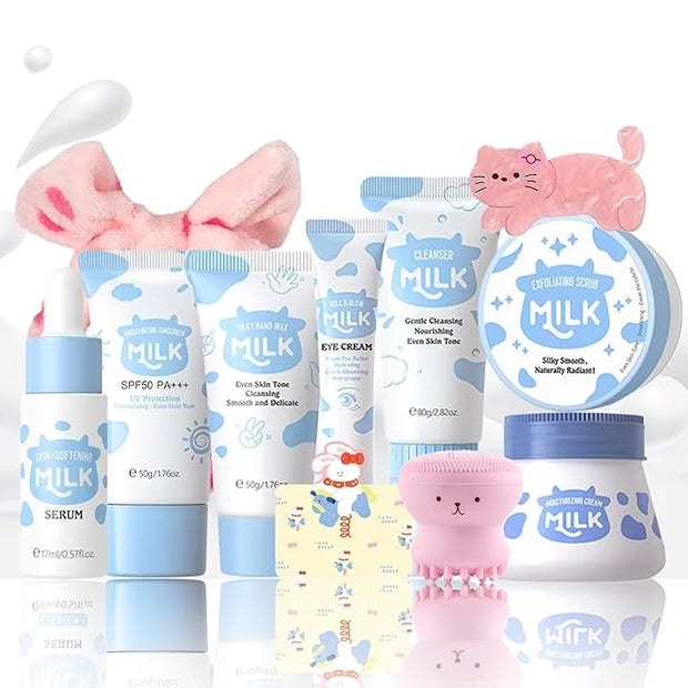11 In 1 Milk Skincare Set for Women & Teens, Travel Skincare Set, Skincare Kits Milk Girls Gifts, Skin Care for Teens 10-1...