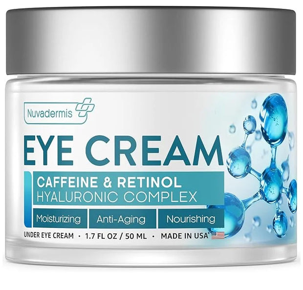 NUVADERMIS Caffeine Eye Cream with Retinol & Hyaluronic Complex – Anti-Aging Treatment – 1.7 oz – Made in the USA - Produc...