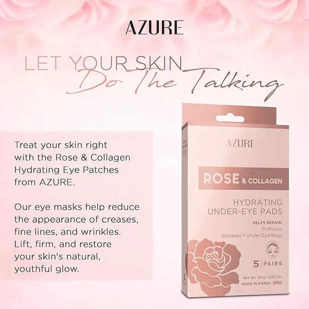 Azure Cosmetics Rose & Collagen Hydrating Under Eye Pads - Anti Aging, Revitalizing & Moisturizing Eye Mask Patches - Redu...
