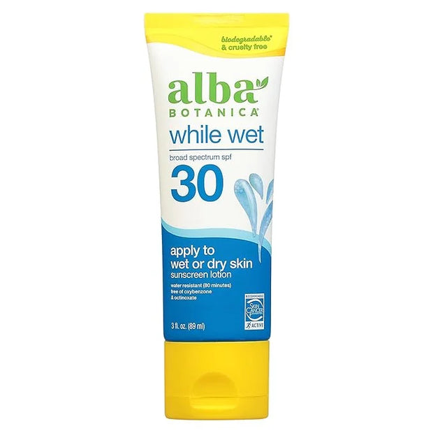 Alba Botanica Sunscreen for Face and Body, While Wet Sunscreen Lotion, Broad Spectrum SPF 30, Water Resistant Sunscreen fo...