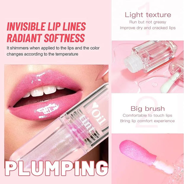 Magic Color Changing Lip Oil, Lip Oil Color Changing, Hydrating Lip Gloss Warm Change, Big Brush Color Changing Lip Oil, L...