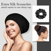 LULUSILK Silk Sleep Mask and Silk Sleep Cap Set, BlackLULUSILK Silk Eye Sleep Mask and Silk Hair Bonnet Set Silk Eye Mask ...