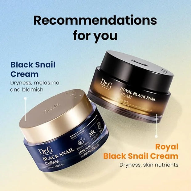 Dr. G - Royal Black Snail Cream - 50 ML - Snail Mucin Moisturizer, Korean Skincare, K Beauty for Dry Skin, Royal Jelly Pro...