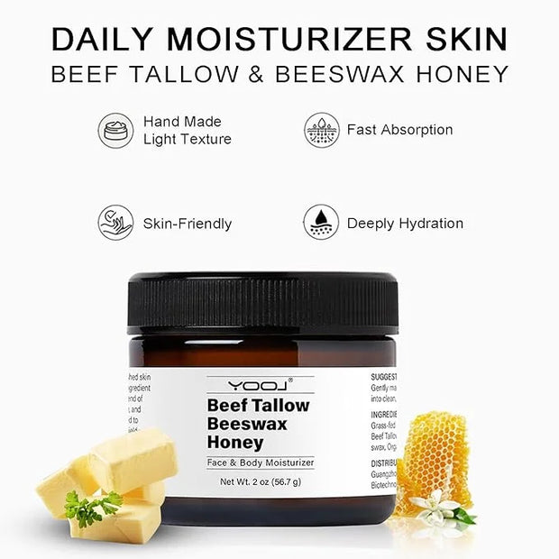 Beef Tallow and Honey Face Moisturizer for Face & Body - Organic Beef Tallow Moisturizer with Tallow and Beeswax & Honey, ...