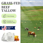 Beef Tallow for Skin Made in USA, Grass-Fed Beef Tallow for Face, Quick Absorbing, Hydrating Tallow Face Moisturizer, Whip...