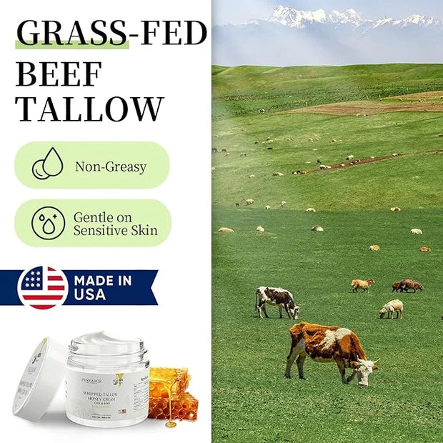 Beef Tallow for Skin Made in USA, Grass-Fed Beef Tallow for Face, Quick Absorbing, Hydrating Tallow Face Moisturizer, Whip...