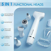 5 in 1 Facial Hair Removal and Bikini Hair Trimmer for Women, Nose Eyebrow pubic Hair Trimmer,Replaceable Electric Razors,...