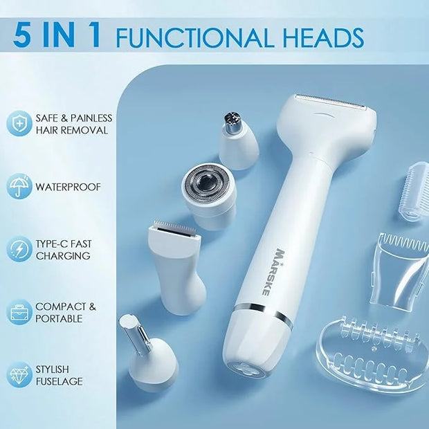 5 in 1 Facial Hair Removal and Bikini Hair Trimmer for Women, Nose Eyebrow pubic Hair Trimmer,Replaceable Electric Razors,...