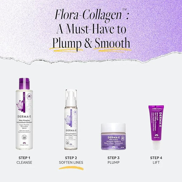 DERMA E Advanced Peptides and Vegan Flora-Collagen Serum – Double Action Collagen Face Cream with Peptide Complex – Intens...