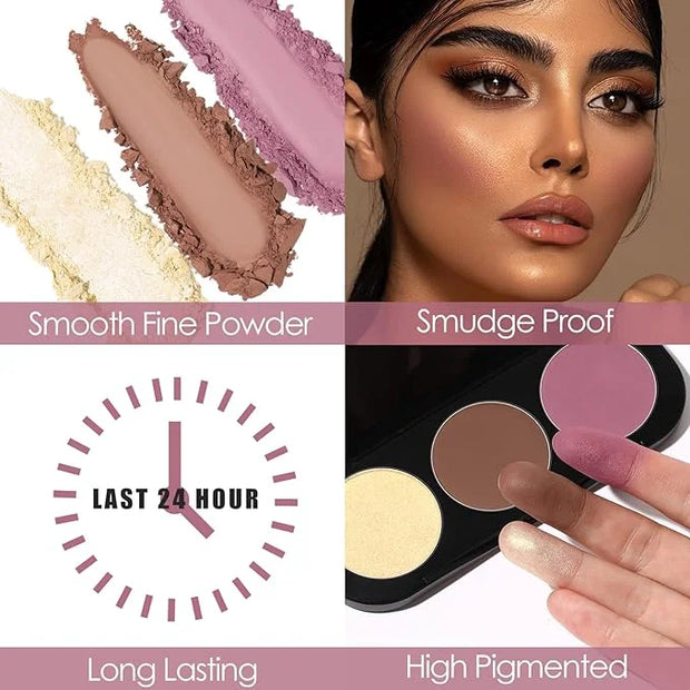 FOCALLURE Blush and Highlighter Palette,3 in 1 Contour Palette,Cruelty-Free Matte Bronzer Powder,Shimmer Illuminator Highl...