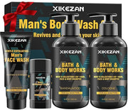 Gifts for Men,Mens Body Wash Gift Set Cleansing & Hydrating Skin w/Face Wash,Deodorant,Sandalwood & Cologne 3 in 1 Hair,Fa...