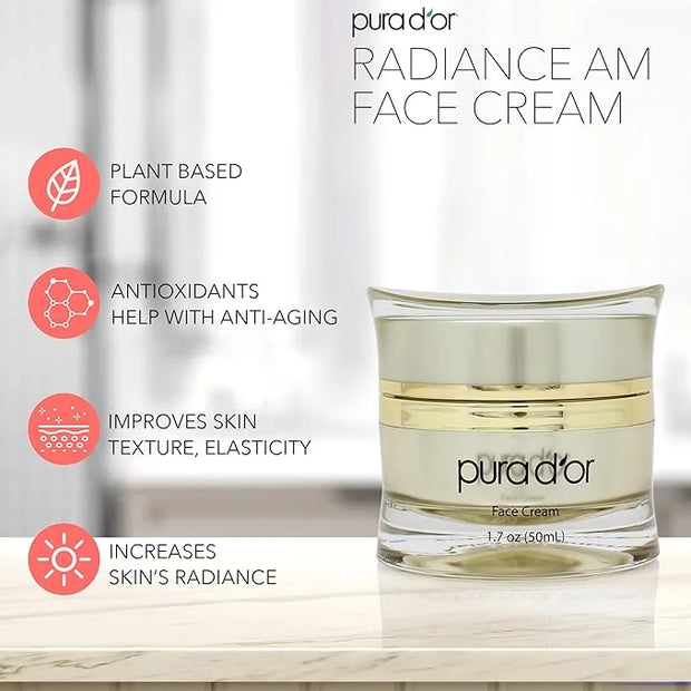 PURA D'OR 1.7 Oz Radiant Glow AM Face Cream - Methylene Blue, Polyphenols, Flavonoids, Apple Stem Cell Extract - Aloe Vera...