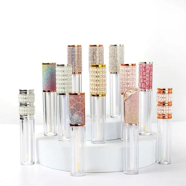 COSIDEA 15pcs Round Empty 5ml 0.17oz lip gloss tubes with wand and fish scale leather cap Lipgloss tube containers for lip...