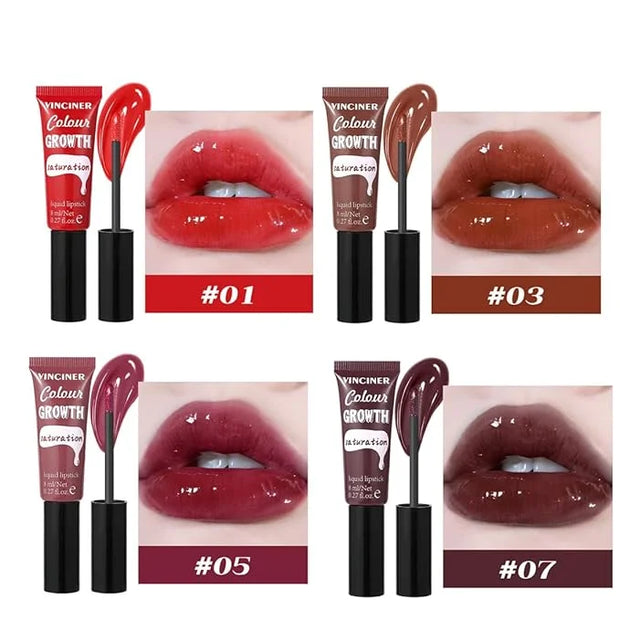 4 Colors Hydrating Glossy Liquid Lipstick Set, Moisturizing Shiny Tinted Lip Gloss, Nourishing Long Lasting Lip Stain Lip ...