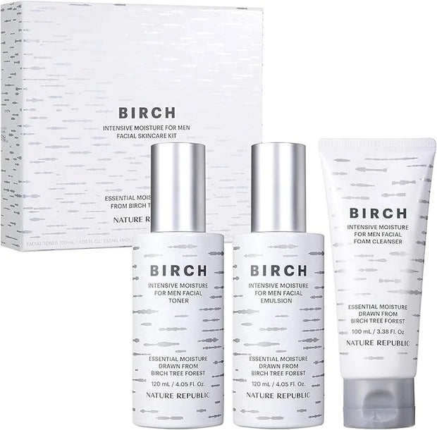 Nature Republic Birch Intensive for Men Skin Care Kit, Face Wash & Moisturizer for Hydrated Skin, Facial Toner (4.05 Fl.Oz...