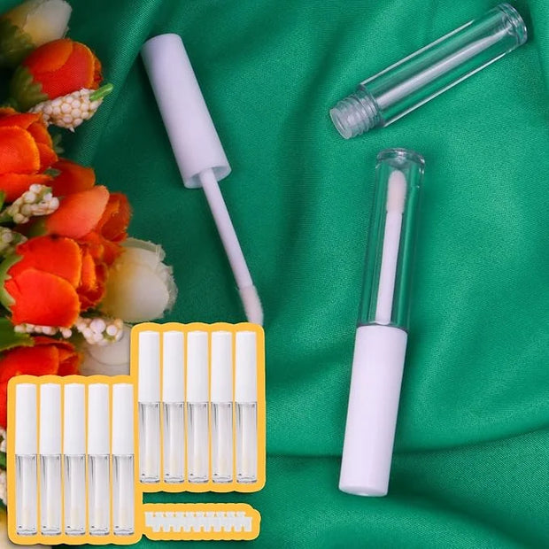 RDEXP 1.3ml Empty Lip Gloss Tube Clear Plastic Lip Gloss Containers Pack of 10 (White Cap) - Product Image