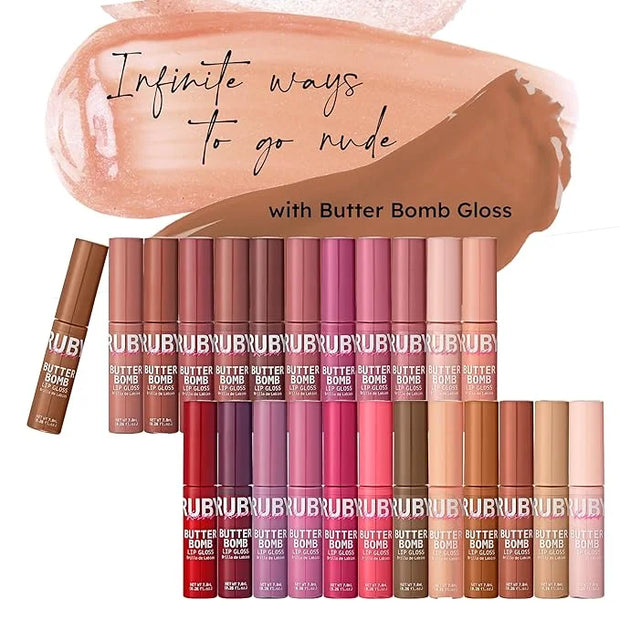 Ruby Kisses Lip Gloss Butter Bomb Gloss Non-Sticky Lip Gloss Vitamin E Natural Nude Lip Makeup - 7.8mL (0.26 US fl.oz) (Na...
