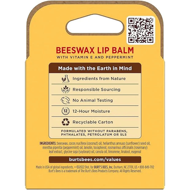 Burt's Bees Lip Balm - Original Beeswax, Lip Moisturizer With Responsibly Sourced Beeswax, Tint-Free, Natural Origin Condi...