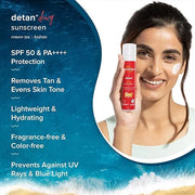 Detan+ Dewy Face Sunscreen with SPF 50+ & PA++++ | Broad Spectrum Protection & No White Cast | Fights Sun Damage with Cher...