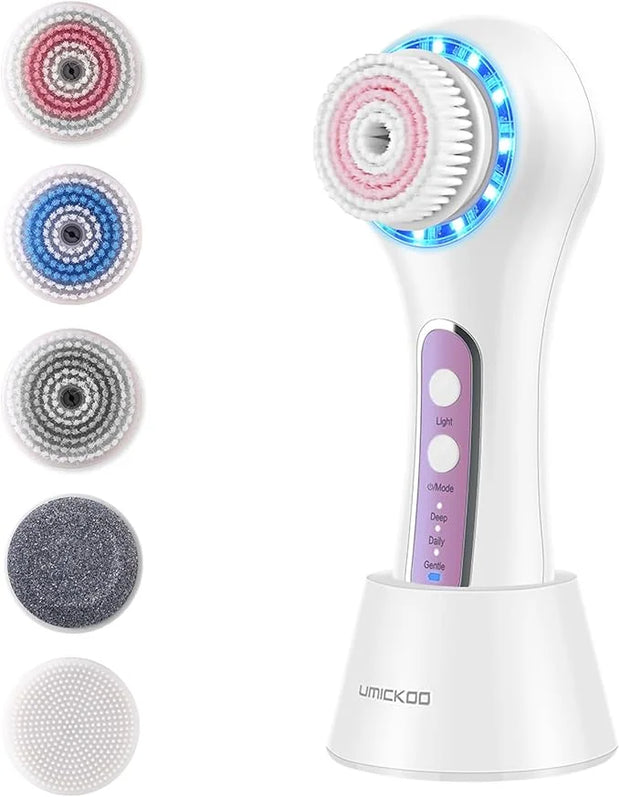 Face Scrubber Exfoliator,Facial Cleansing Brush Rechargeable IPX7 Waterproof with 5 Brush Heads,Electric Face Spin Brush f...