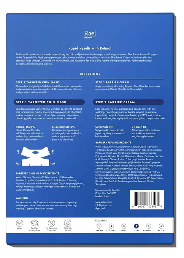 Rael Retinol Chin Mask with Miracle Clear Barrier Cream - Face Masks and Moisturizer, 2 Step Treatment, Niacinamide, Ceram...