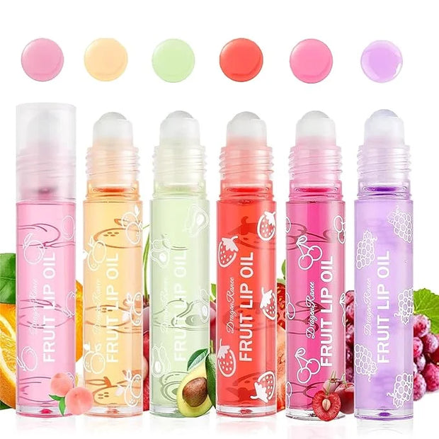 Hydrating Roll On Lip Oil, 6 Pcs Lip Glow Oil Plumpimg Lip Balm Long Lasting Non Sticky Lip Gloss Transparent Colorless Mo...