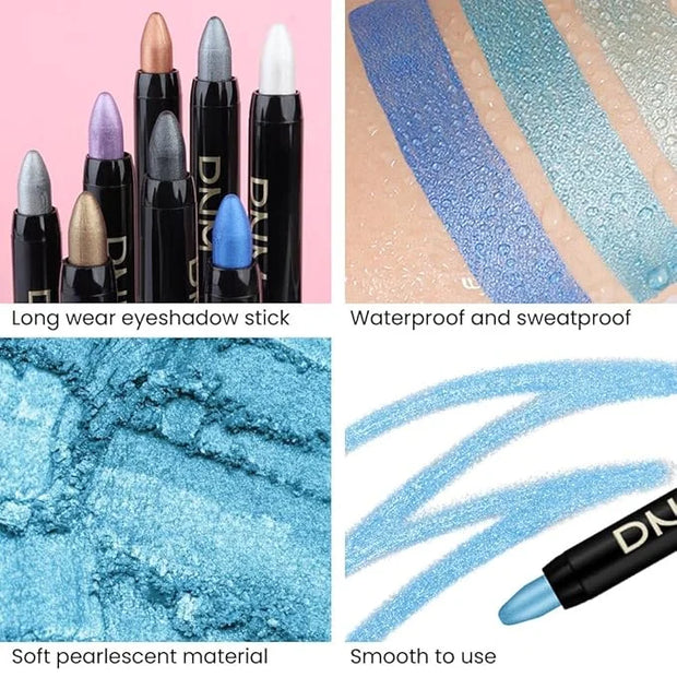 Kaely 2Pcs Bright Blue Eyeshadow Stick for Older Women, Metallic Shimmer Glitter Cream Eye Shadow Pencil Crayon, Light Blu...