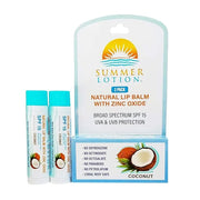 Natural Lip Balm with Zinc Oxide Sunblock by Summer Lotion, SPF 15 Lip Sunscreen 2-Pack, Water Resistant Chapstick, SPF Li...
