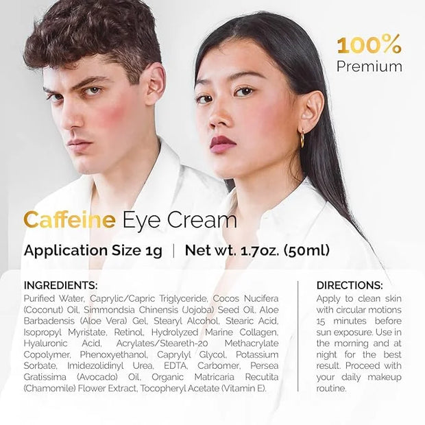 Caffeine Eye Cream For Anti Aging, Dark Circles, Bags, Puffiness. Great Under Eye Skin + Face Tightening, Eye Lift Treatme...