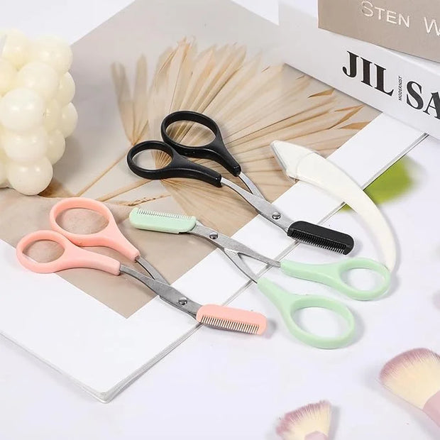 3 PCS Eyebrow Scissors with Comb for Women, Eyebrow Trimmer Scissors Stainless Steel Curved Eyebrow Razor Non Slip Finger ...