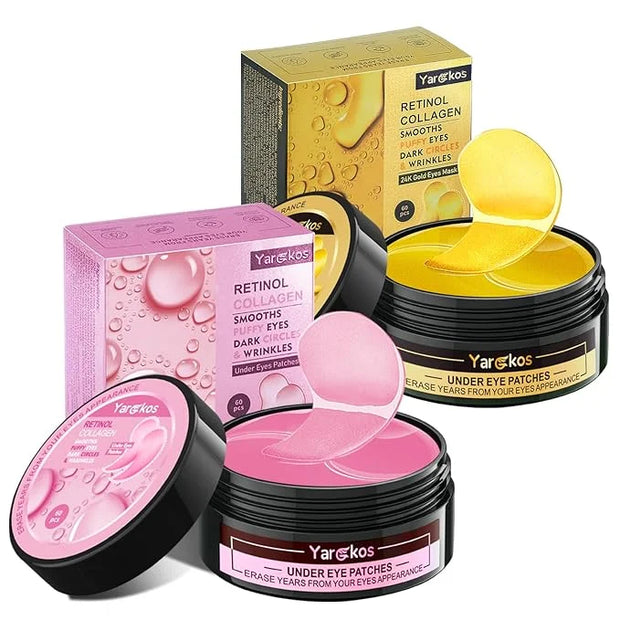 2 Packs 60 Pcs Under Eye Patches, 24K Gold+Pink, 30 Pairs Women Undereye Mask for Puffy Eyes Dark Circles Treatment, Men C...