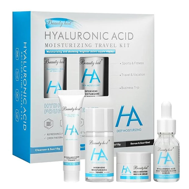 4-Piece Hydrating Skin Care Set Hyaluronic Acid Moisturizing Travel Kit – Facial Cleanser, Refreshing Toner, Nourishing Se...