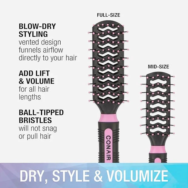 Conair Salon Results Vent Hairbrush Set - Detangling Hair brush - suitable for men and women - features Travel + Full-size...