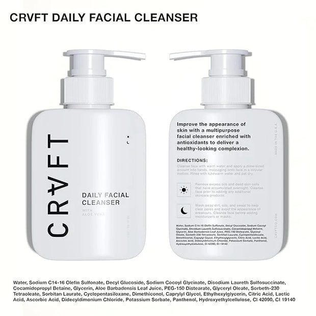 CRVFT Men’s Facial Care Kit | Aloe Vera Face Wash 3oz | Hyaluronic Moisturizer 1oz | Charcoal Exfoliating Scrub 1.7oz | 3 ...