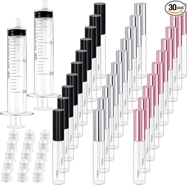 Bercoor 30 Pack Lip Gloss Tube, 10ml Empty Refillable Lip Balm Bottle Clear Plastic Lip Gloss Container with Rubber Stoppe...
