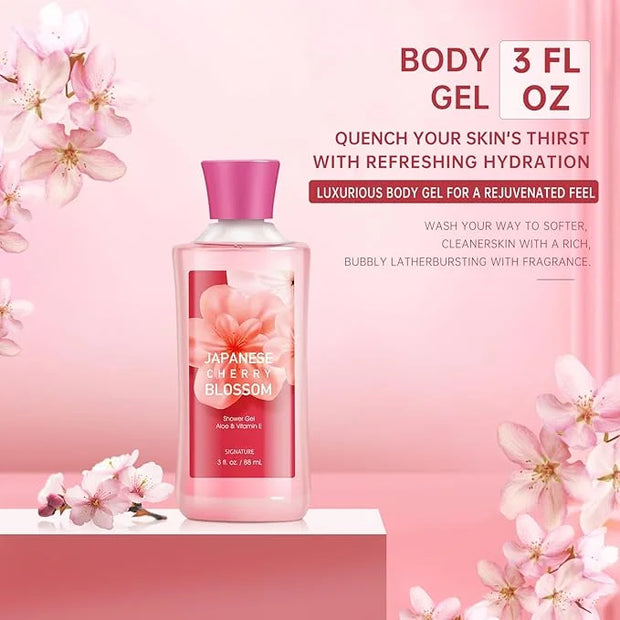Bath Gift for Women and Girls, Japanese Cherry Blossom Spa Set With Natural Extracts, 3PCS Set - Shower Gel, Lotion, Mist,...