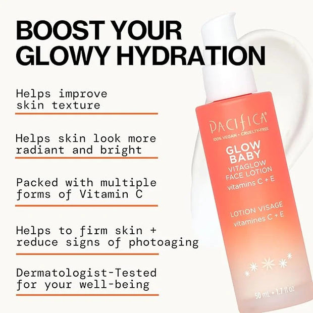 Pacifica Glow Baby Face Lotion & Eye Cream Set of 2 – Brightening Vitamin C Moisturizer + Depuffing Eye Cream with Caffein...