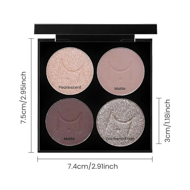 4 Colors Eyeshadow Makeup Palette,Champagne Nude Pink Dark Brown Highly Pigmented Natural Neutral Eye Shadow Palette with ...