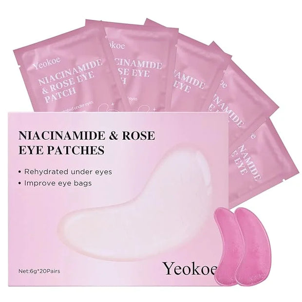 Under Eye Patches for Dark Circles,Puffy Eyes,20 Pairs Face Masks SkinCare With Niacinamide and Rose for Rehydrated - Prod...